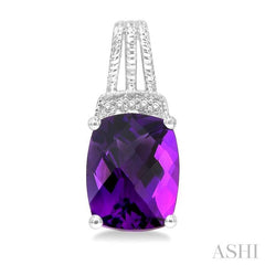 9x7 MM Cushion Shape Amethyst and 1/50 Ctw Looped Round Cut Diamond Semi-Precious Earring in Sterling Silver 9x7 MM Cushion Shape Amethyst and 1/50 Ctw Looped Round Cut Diamond Semi-Precious Earring in Sterling Silver