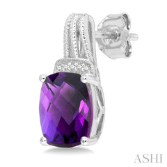 9x7 MM Cushion Shape Amethyst and 1/50 Ctw Looped Round Cut Diamond Semi-Precious Earring in Sterling Silver 9x7 MM Cushion Shape Amethyst and 1/50 Ctw Looped Round Cut Diamond Semi-Precious Earring in Sterling Silver