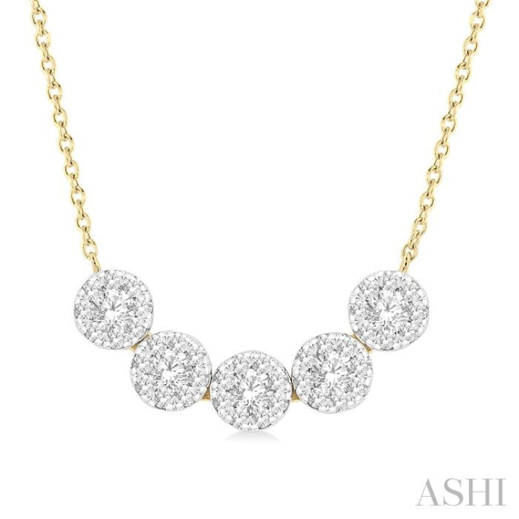 1/2 Ctw 5-Stone Circular Mount Lovebright Round Cut Diamond Necklace in 14K Yellow & White Gold 1/2 Ctw 5-Stone Circular Mount Lovebright Round Cut Diamond Necklace in 14K Yellow & White Gold