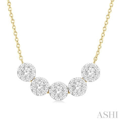 1/2 Ctw 5-Stone Circular Mount Lovebright Round Cut Diamond Necklace in 14K Yellow & White Gold 1/2 Ctw 5-Stone Circular Mount Lovebright Round Cut Diamond Necklace in 14K Yellow & White Gold