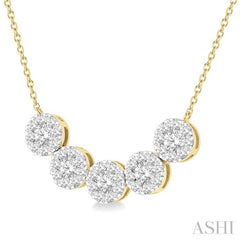 1/2 Ctw 5-Stone Circular Mount Lovebright Round Cut Diamond Necklace in 14K Yellow & White Gold 1/2 Ctw 5-Stone Circular Mount Lovebright Round Cut Diamond Necklace in 14K Yellow & White Gold