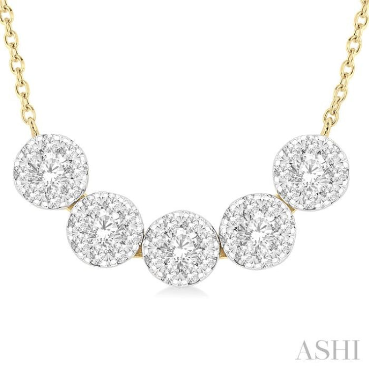 1/2 Ctw 5-Stone Circular Mount Lovebright Round Cut Diamond Necklace in 14K Yellow & White Gold 1/2 Ctw 5-Stone Circular Mount Lovebright Round Cut Diamond Necklace in 14K Yellow & White Gold