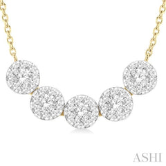 1/2 Ctw 5-Stone Circular Mount Lovebright Round Cut Diamond Necklace in 14K Yellow & White Gold 1/2 Ctw 5-Stone Circular Mount Lovebright Round Cut Diamond Necklace in 14K Yellow & White Gold