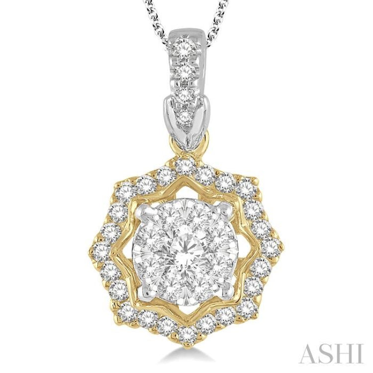 1/3 Ctw Star Lattice Lovebright Round Cut Diamond Pendant With Chain in 14K White and Yellow Gold 1/3 Ctw Star Lattice Lovebright Round Cut Diamond Pendant With Chain in 14K White and Yellow Gold