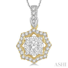 1/3 Ctw Star Lattice Lovebright Round Cut Diamond Pendant With Chain in 14K White and Yellow Gold 1/3 Ctw Star Lattice Lovebright Round Cut Diamond Pendant With Chain in 14K White and Yellow Gold