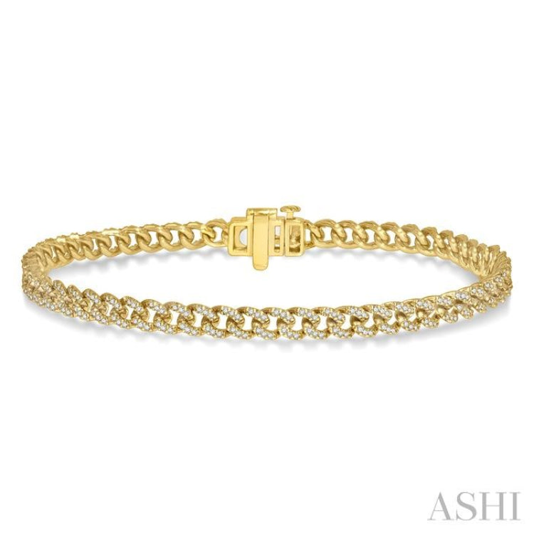 1 Ctw Round Cut Diamond Curb & Cuban Bracelet in 14K Yellow Gold 1 Ctw Round Cut Diamond Curb & Cuban Bracelet in 14K Yellow Gold