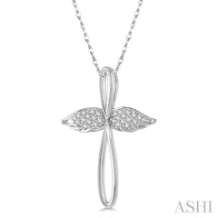 1/10 Ctw Twisted Cross Angel Wings Round Cut Diamond Pendant With Chain in 10K White Gold 1/10 Ctw Twisted Cross Angel Wings Round Cut Diamond Pendant With Chain in 10K White Gold