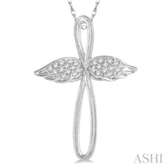 1/10 Ctw Twisted Cross Angel Wings Round Cut Diamond Pendant With Chain in 10K White Gold 1/10 Ctw Twisted Cross Angel Wings Round Cut Diamond Pendant With Chain in 10K White Gold