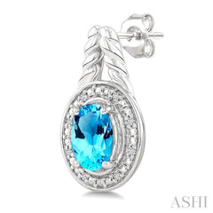 8X6 MM Cushion Shape Blue Topaz and 1/20 Ctw Single Cut Diamond Semi-Precious Earrings in Sterling Silver 8X6 MM Cushion Shape Blue Topaz and 1/20 Ctw Single Cut Diamond Semi-Precious Earrings in Sterling Silver