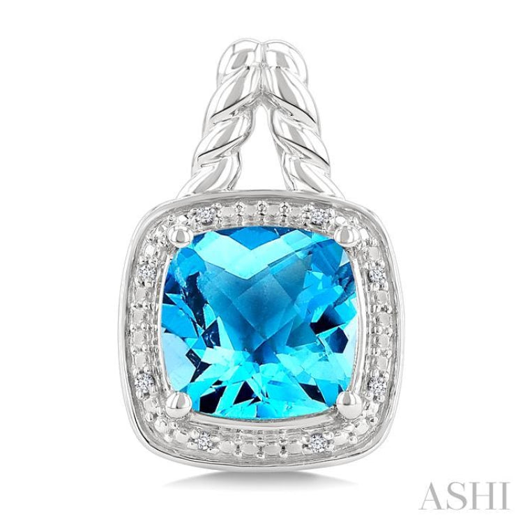 8 MM Cushion Shape Blue Topaz and 1/20 Ctw Single Cut Diamond Semi-Precious Earrings in Sterling Silver 8 MM Cushion Shape Blue Topaz and 1/20 Ctw Single Cut Diamond Semi-Precious Earrings in Sterling Silver