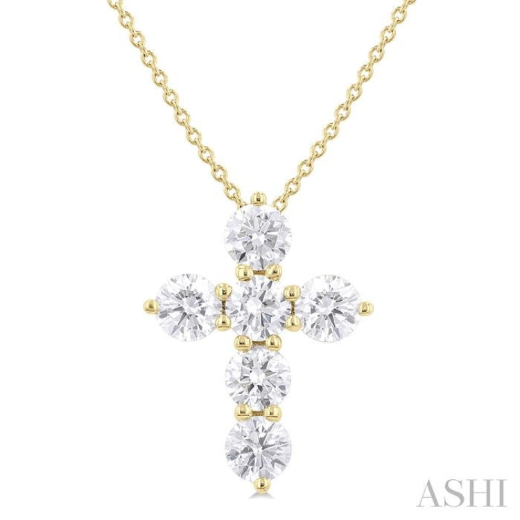 1 1/2 Ctw Round Cut Diamond Christian Cross 6-Stone Fashion Pendant With Chain in 14K Yellow Gold 1 1/2 Ctw Round Cut Diamond Christian Cross 6-Stone Fashion Pendant With Chain in 14K Yellow Gold