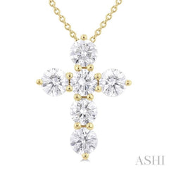 1 1/2 Ctw Round Cut Diamond Christian Cross 6-Stone Fashion Pendant With Chain in 14K Yellow Gold 1 1/2 Ctw Round Cut Diamond Christian Cross 6-Stone Fashion Pendant With Chain in 14K Yellow Gold