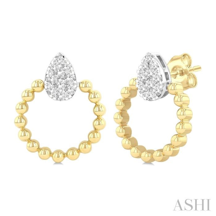 1/4 Ctw Round Cut Diamond Bead Shank Pear Shape Lovebright Earrings in 10K Yellow and White Gold 1/4 Ctw Round Cut Diamond Bead Shank Pear Shape Lovebright Earrings in 10K Yellow and White Gold