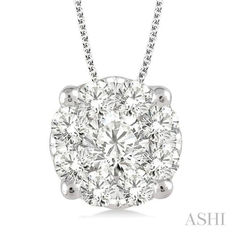 1 1/2 Ctw Lovebright Round Cut Diamond Pendant in 14K White Gold with Chain 1 1/2 Ctw Lovebright Round Cut Diamond Pendant in 14K White Gold with Chain