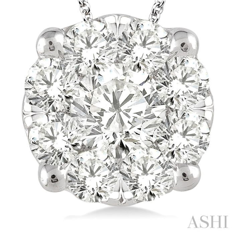 1 1/2 Ctw Lovebright Round Cut Diamond Pendant in 14K White Gold with Chain 1 1/2 Ctw Lovebright Round Cut Diamond Pendant in 14K White Gold with Chain
