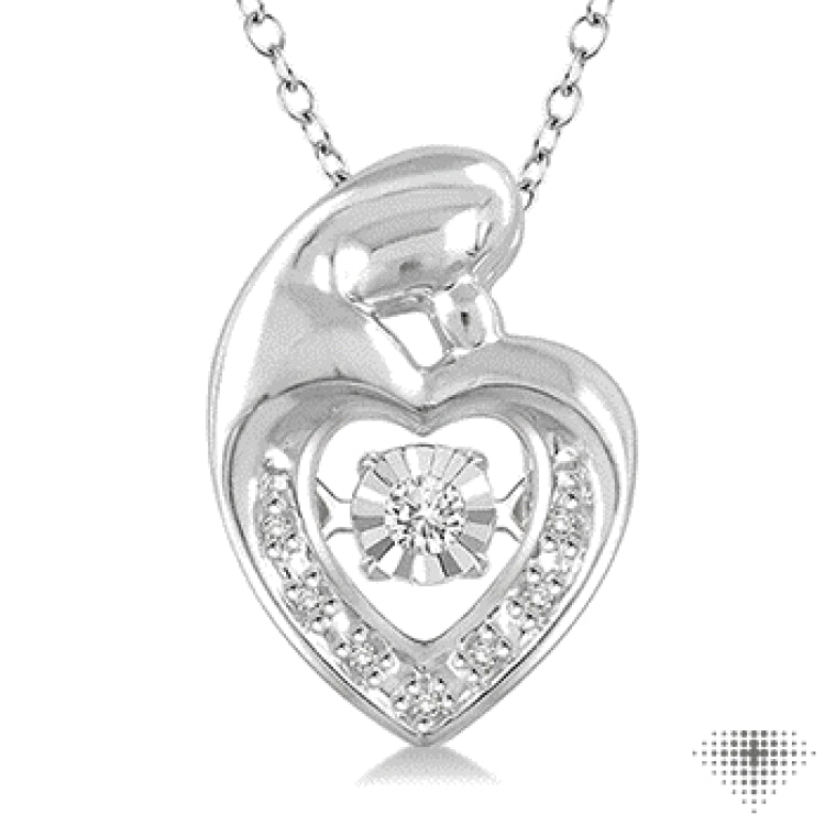 1/20 Ctw Round Cut Diamond Emotion Mom & Child Pendant in Sterling Silver with Chain 1/20 Ctw Round Cut Diamond Emotion Mom & Child Pendant in Sterling Silver with Chain