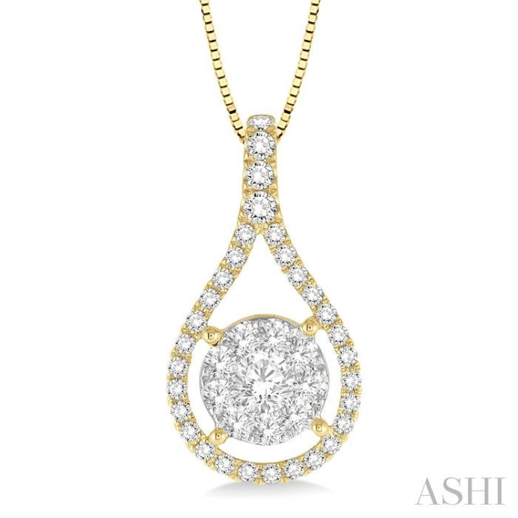 5/8 Ctw Lovebright Round Cut Diamond Pendant in 14K Yellow and White Gold with Chain 5/8 Ctw Lovebright Round Cut Diamond Pendant in 14K Yellow and White Gold with Chain