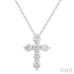 3/4 Ctw Round Cut Diamond Christian Cross 6-Stone Fashion Pendant With Chain in 14K White Gold 3/4 Ctw Round Cut Diamond Christian Cross 6-Stone Fashion Pendant With Chain in 14K White Gold
