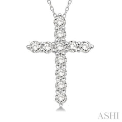 1/2 Ctw Round Cut Diamond Cross Pendant in 14K White Gold with Chain 1/2 Ctw Round Cut Diamond Cross Pendant in 14K White Gold with Chain