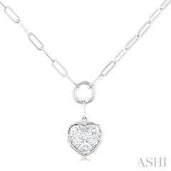 1/4 Ctw Lovebright Heart Shape Round Cut Diamond Paperclip Necklace in 14K White Gold 1/4 Ctw Lovebright Heart Shape Round Cut Diamond Paperclip Necklace in 14K White Gold