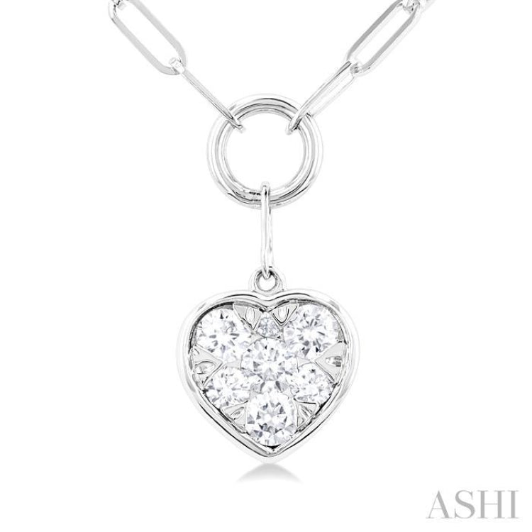 1/4 Ctw Lovebright Heart Shape Round Cut Diamond Paperclip Necklace in 14K White Gold 1/4 Ctw Lovebright Heart Shape Round Cut Diamond Paperclip Necklace in 14K White Gold