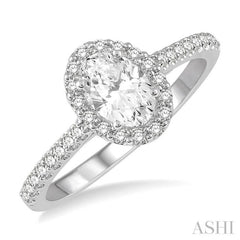1 1/10 Ctw Oval Halo Round Cut Diamond Engagement Ring With 3/4 Ct Oval Cut Center Stone in 14K White Gold 1 1/10 Ctw Oval Halo Round Cut Diamond Engagement Ring With 3/4 Ct Oval Cut Center Stone in 14K White Gold