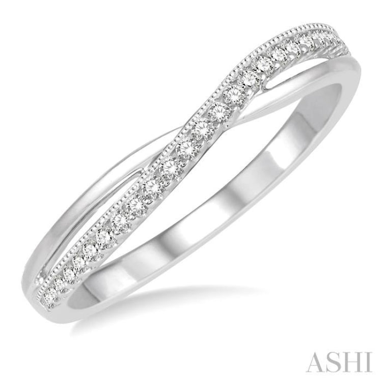 1/8 Ctw Criss-Cross Shank Round Cut Diamond Wedding Band in 14K White Gold 1/8 Ctw Criss-Cross Shank Round Cut Diamond Wedding Band in 14K White Gold
