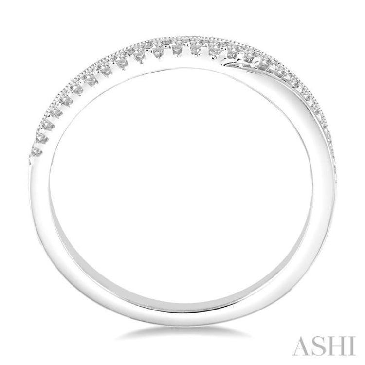 1/8 Ctw Criss-Cross Shank Round Cut Diamond Wedding Band in 14K White Gold 1/8 Ctw Criss-Cross Shank Round Cut Diamond Wedding Band in 14K White Gold