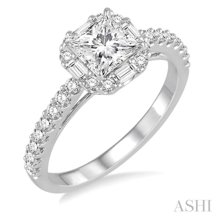 1 1/5 ctw Diamond Engagement Ring with 5/8 ct Princess Cut Center Stone in 14K White Gold 1 1/5 ctw Diamond Engagement Ring with 5/8 ct Princess Cut Center Stone in 14K White Gold