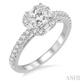 1 1/5 Ctw Diamond Engagement Ring with 5/8 Ct Princess Cut Center Stone in 14K White Gold