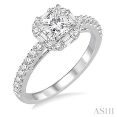 1 1/5 ctw Diamond Engagement Ring with 5/8 ct Princess Cut Center Stone in 14K White Gold 1 1/5 ctw Diamond Engagement Ring with 5/8 ct Princess Cut Center Stone in 14K White Gold