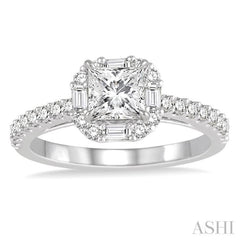 1 1/5 ctw Diamond Engagement Ring with 5/8 ct Princess Cut Center Stone in 14K White Gold 1 1/5 ctw Diamond Engagement Ring with 5/8 ct Princess Cut Center Stone in 14K White Gold