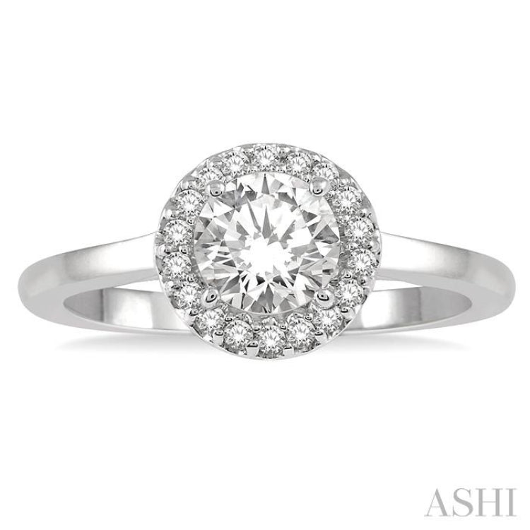 5/8 Ctw Round Cut Diamond Ladies Engagement Ring with 1/2 Ct Round Cut Center Stone in 14K White Gold 5/8 Ctw Round Cut Diamond Ladies Engagement Ring with 1/2 Ct Round Cut Center Stone in 14K White Gold