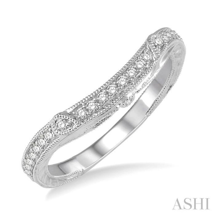 1/6 ctw Round Diamond Wedding Band with Vintage Detailing in 14K White Gold 1/6 ctw Round Diamond Wedding Band with Vintage Detailing in 14K White Gold