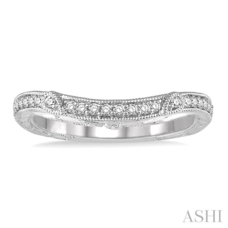 1/6 ctw Round Diamond Wedding Band with Vintage Detailing in 14K White Gold 1/6 ctw Round Diamond Wedding Band with Vintage Detailing in 14K White Gold