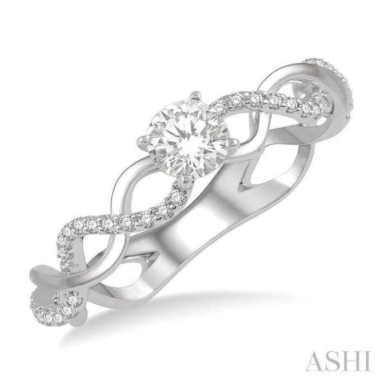 1/3 Ctw Entwined Shank Diamond Engagement Ring with 1/5 Ct Round Cut Center Stone in 14K White Gold 1/3 Ctw Entwined Shank Diamond Engagement Ring with 1/5 Ct Round Cut Center Stone in 14K White Gold