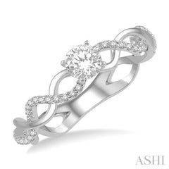 1/3 Ctw Entwined Shank Diamond Engagement Ring with 1/5 Ct Round Cut Center Stone in 14K White Gold 1/3 Ctw Entwined Shank Diamond Engagement Ring with 1/5 Ct Round Cut Center Stone in 14K White Gold