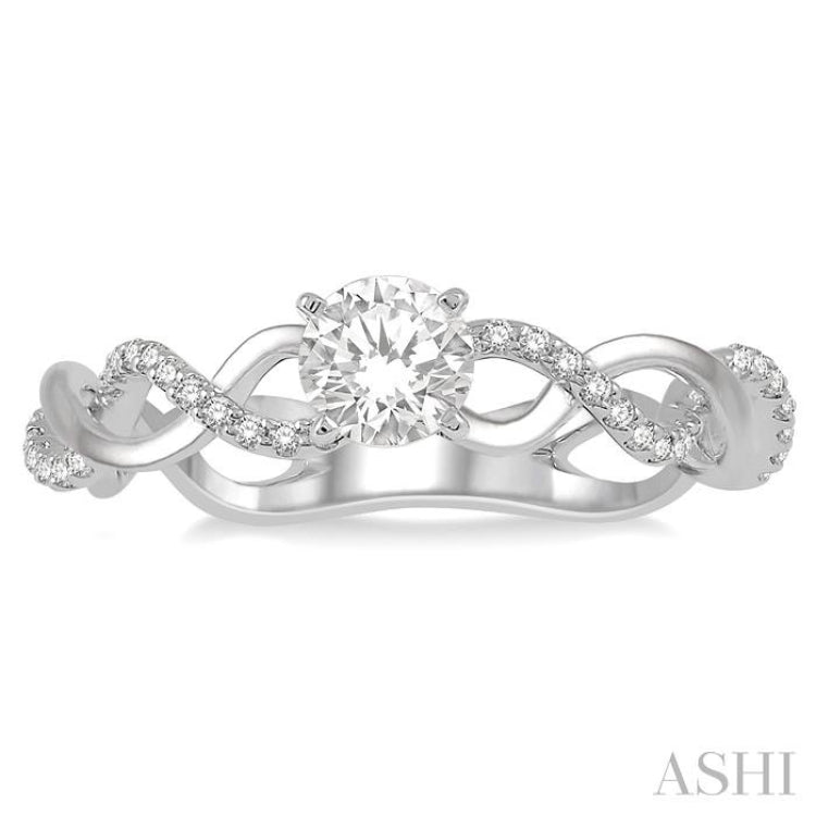 1/3 Ctw Entwined Shank Diamond Engagement Ring with 1/5 Ct Round Cut Center Stone in 14K White Gold 1/3 Ctw Entwined Shank Diamond Engagement Ring with 1/5 Ct Round Cut Center Stone in 14K White Gold