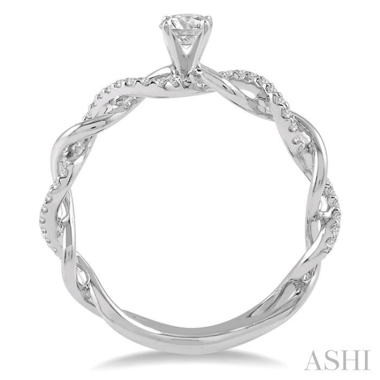 1/3 Ctw Entwined Shank Diamond Engagement Ring with 1/5 Ct Round Cut Center Stone in 14K White Gold 1/3 Ctw Entwined Shank Diamond Engagement Ring with 1/5 Ct Round Cut Center Stone in 14K White Gold