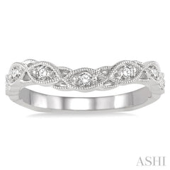 1/6 Ctw Milgrain Leaf Motif Round Cut Diamond Wedding Band in 14K White Gold 1/6 Ctw Milgrain Leaf Motif Round Cut Diamond Wedding Band in 14K White Gold