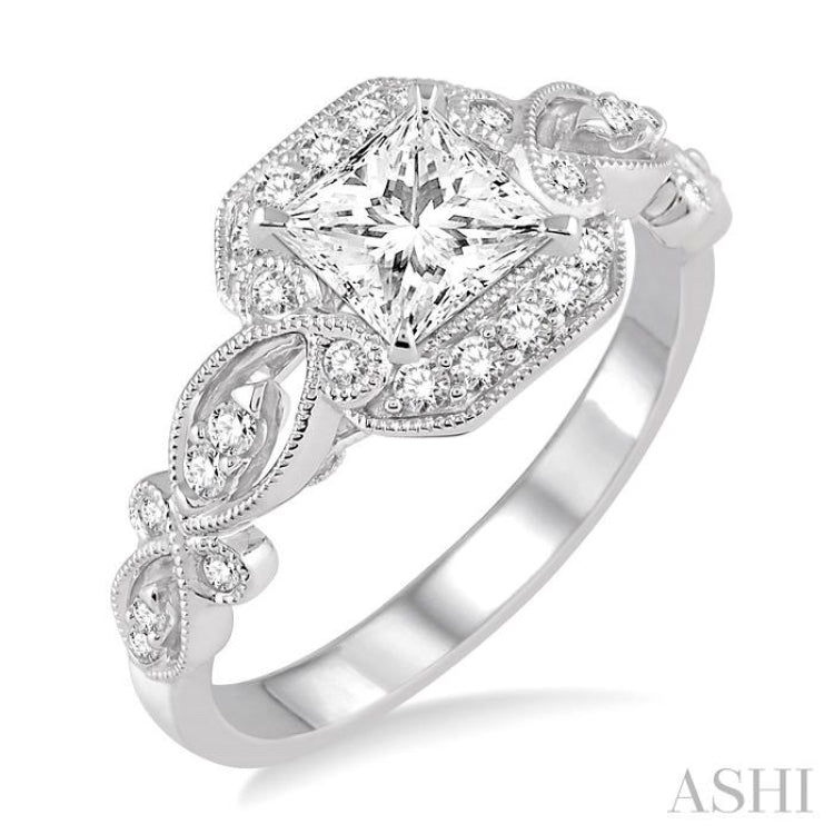 3/4 ctw Diamond Engagement Ring with 1/2 ct Princess Cut Center Stone in 14K White Gold 3/4 ctw Diamond Engagement Ring with 1/2 ct Princess Cut Center Stone in 14K White Gold