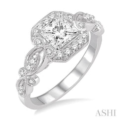 3/4 ctw Diamond Engagement Ring with 1/2 ct Princess Cut Center Stone in 14K White Gold 3/4 ctw Diamond Engagement Ring with 1/2 ct Princess Cut Center Stone in 14K White Gold