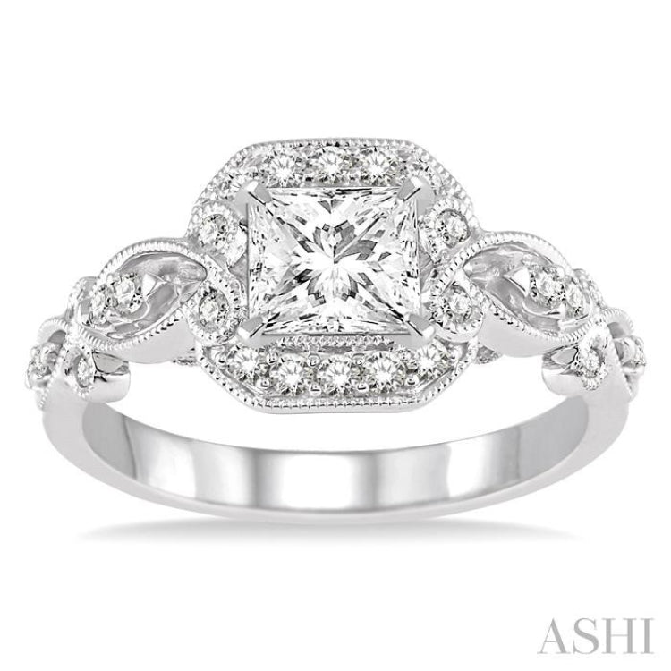 3/4 ctw Diamond Engagement Ring with 1/2 ct Princess Cut Center Stone in 14K White Gold 3/4 ctw Diamond Engagement Ring with 1/2 ct Princess Cut Center Stone in 14K White Gold