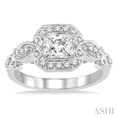 3/4 ctw Diamond Engagement Ring with 1/2 ct Princess Cut Center Stone in 14K White Gold 3/4 ctw Diamond Engagement Ring with 1/2 ct Princess Cut Center Stone in 14K White Gold