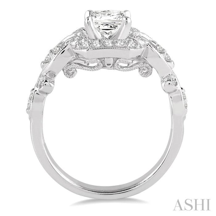 3/4 ctw Diamond Engagement Ring with 1/2 ct Princess Cut Center Stone in 14K White Gold 3/4 ctw Diamond Engagement Ring with 1/2 ct Princess Cut Center Stone in 14K White Gold