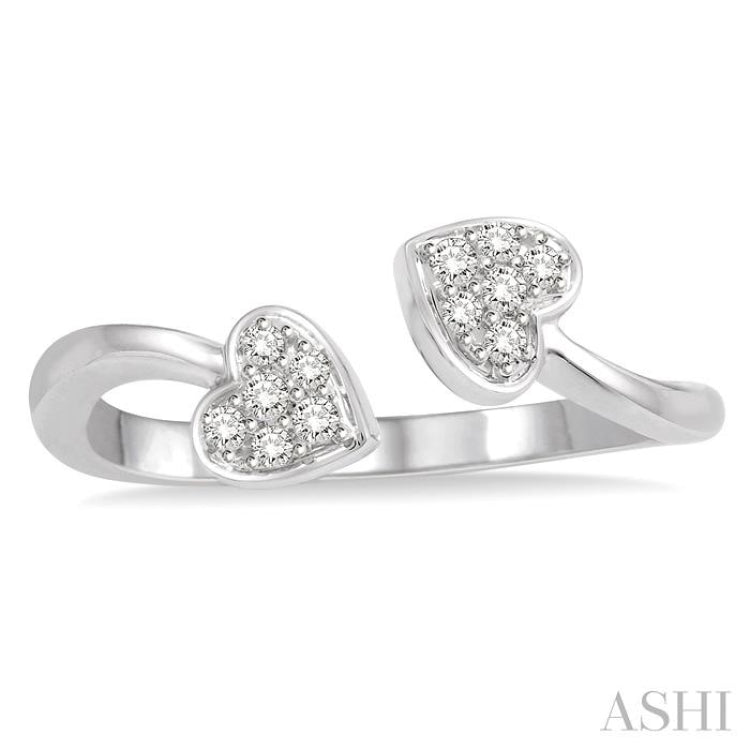 1/10 Ctw Heart Accent Open-Ended Round Cut Diamond Ladies Ring in 10K White Gold 1/10 Ctw Heart Accent Open-Ended Round Cut Diamond Ladies Ring in 10K White Gold