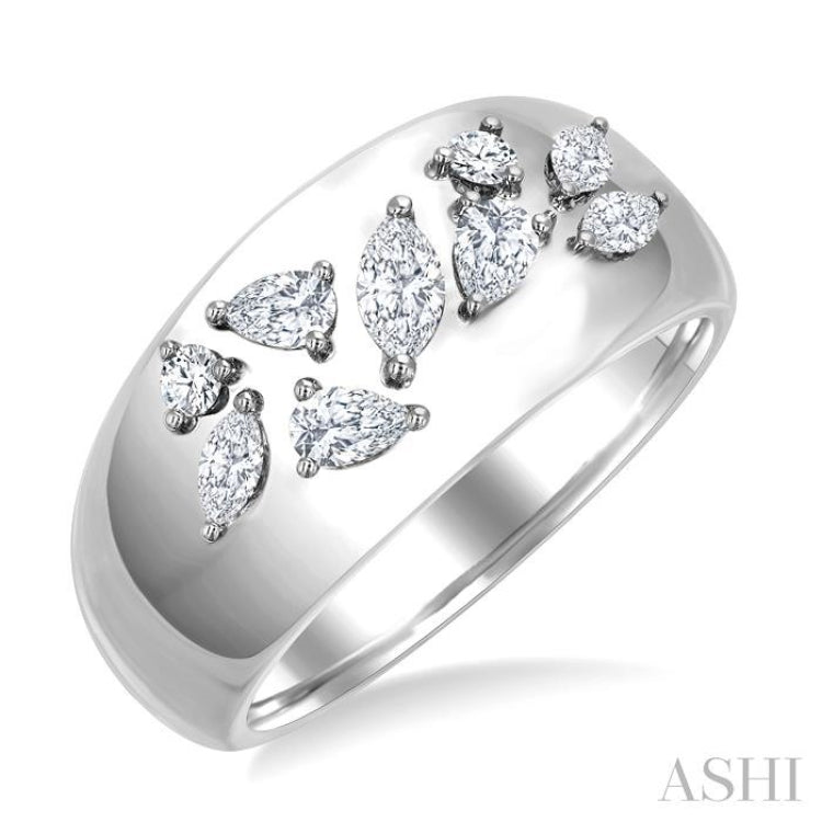 1/2 Ctw Mixed Diamond Cut Fashion Wide Band in 14K White Gold 1/2 Ctw Mixed Diamond Cut Fashion Wide Band in 14K White Gold