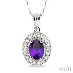 8x6 MM Oval Cut Amethyst and 1/3 Ctw Round Cut Diamond Pendant in 14K White Gold with Chain 8x6 MM Oval Cut Amethyst and 1/3 Ctw Round Cut Diamond Pendant in 14K White Gold with Chain