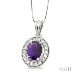 8x6 MM Oval Cut Amethyst and 1/3 Ctw Round Cut Diamond Pendant in 14K White Gold with Chain 8x6 MM Oval Cut Amethyst and 1/3 Ctw Round Cut Diamond Pendant in 14K White Gold with Chain