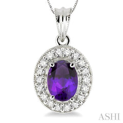 8x6 MM Oval Cut Amethyst and 1/3 Ctw Round Cut Diamond Pendant in 14K White Gold with Chain 8x6 MM Oval Cut Amethyst and 1/3 Ctw Round Cut Diamond Pendant in 14K White Gold with Chain